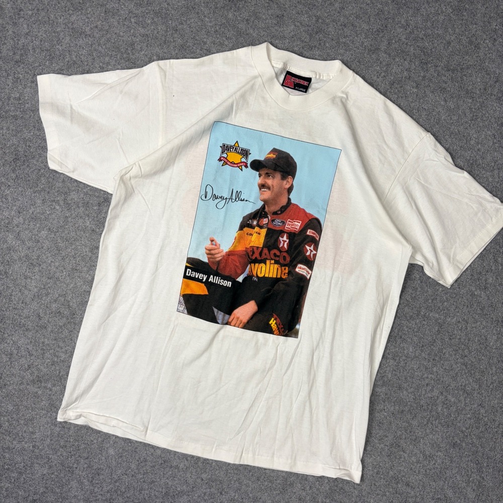 Vintage Davey Allison NASCAR T-Shirt Holoubek Maxx Collector Series 28 White XL